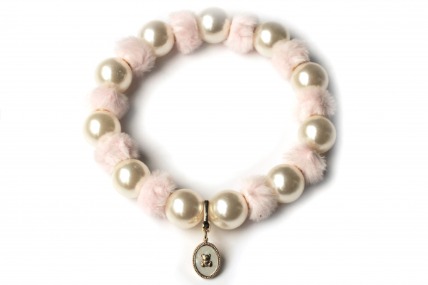Luxuriöse Perlenkette für Hunde in rosa: Plüsch Halskette mit Teddy Charm